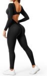 Long Sleeve Jumpsuits for Women V Back Bodysuit Workout Full Length Bodycon Scrunch Leggings One Piece Romper