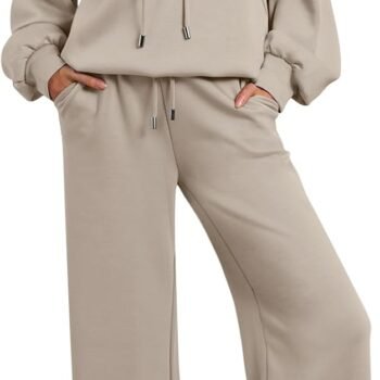 Lounge Sets for Women Sweatsuits 2 Piece Outfits 2026 Fall Drawstring Sweatshirt Wide Leg Sweatpants Tracksuit