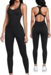 Womens Workout Jumpsuits Seamless Yoga Gym Bodycon Rompers Sexy Racerback Tummy Control Padded Bra Unitard