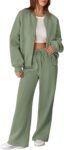 Women's 2 Piece Outfits Oversized Fleece Sweatsuit Zip Up Long Sleeve Sweatshirt with Wide Leg Sweatpants