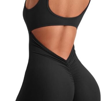 One Piece Workout Jumpsuits for Women Backless Tummy Control Sleeveless Jumpsuits  V Back Scrunch Yoga Romper