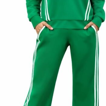 Lounge Sets for Women V-Neck Tracksuit 2-Stripes Wide Leg Pants 2 Piece Outfit Women Sweatsuits with Pockets XS-XXL