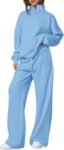 Womens Casual Two Piece Sets Fall 2026 Outfits Quarter Zip Sweatshirts Straight Leg Pants Sweatsuits Tracksuit