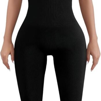 Jumpsuit for Women Workout Seamless Jumpsuits Ribbed One Piece Tank Tops Rompers Short Sleeve Exercise Jumpsuits