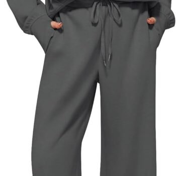 Women's 2 Piece Outfits Lounge Set 2026 Oversized Half Zip Sweatshirt Wide Leg Sweatpant Set Sweatsuit Tracksuit