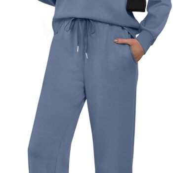 Lounge Sets for Women 2026 V Neck 2 Piece Outfits Airport Wide Leg Pants Matching Set Sweatsuits