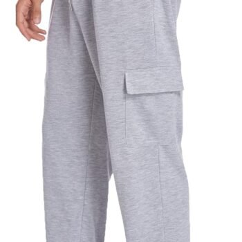 Men's Cargo Sweatpants Open Bottom Baggy Sweat Pants for Mens Straight Leg Gym Cargo Sweats Lounge Pants with Pockets