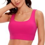 Womens U Back Sports Bra - Scoop Neck Padded Low Impact Yoga Bra Workout Crop Top with Built in Bra