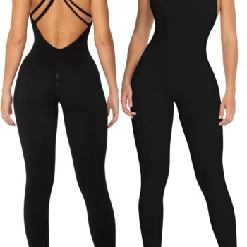 Jumpsuits for Women Backless, Seamless Workout One Piece Bodycon Bodysuits, Butt Scrunch Leggings Unitard