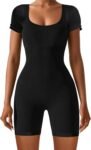 Rompers for Women Workout Seamless Romper Yoga Ribbed One Piece Tank Tops jumpsuits Short Sleeve Tummy Control Rompers