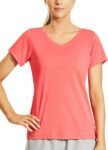 Women's Quick Dry Short Sleeve T-Shirts V-Neck UPF 50+ Tops Workout Athletic Fitness Running, Moisture Wicking