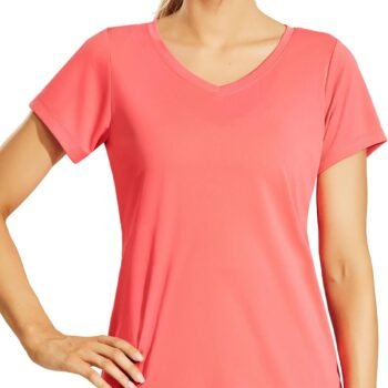 Women's Quick Dry Short Sleeve T-Shirts V-Neck UPF 50+ Tops Workout Athletic Fitness Running, Moisture Wicking