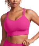 Womens  Strappy Longline Sports Bra - Molded Cup Double Spaghetti Strap Workout Bra Yoga Crop Tank Top