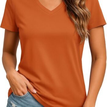 Women's V-Neck T Shirts Short Sleeve UPF 50+ Sun Protection Performance Quick Dry Athletic Workout Tee Tops