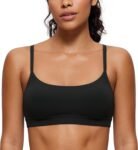 Womens  Adjustable Spaghetti Strap Sports Bra - Scoop Neck Wireless Padded Bra Yoga Workout Crop Top