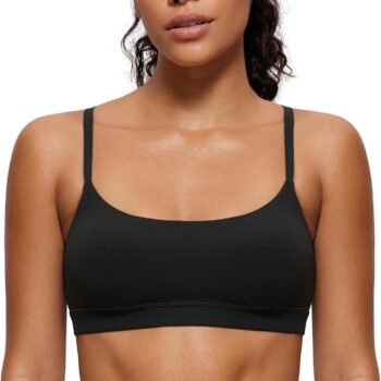 Womens  Adjustable Spaghetti Strap Sports Bra - Scoop Neck Wireless Padded Bra Yoga Workout Crop Top